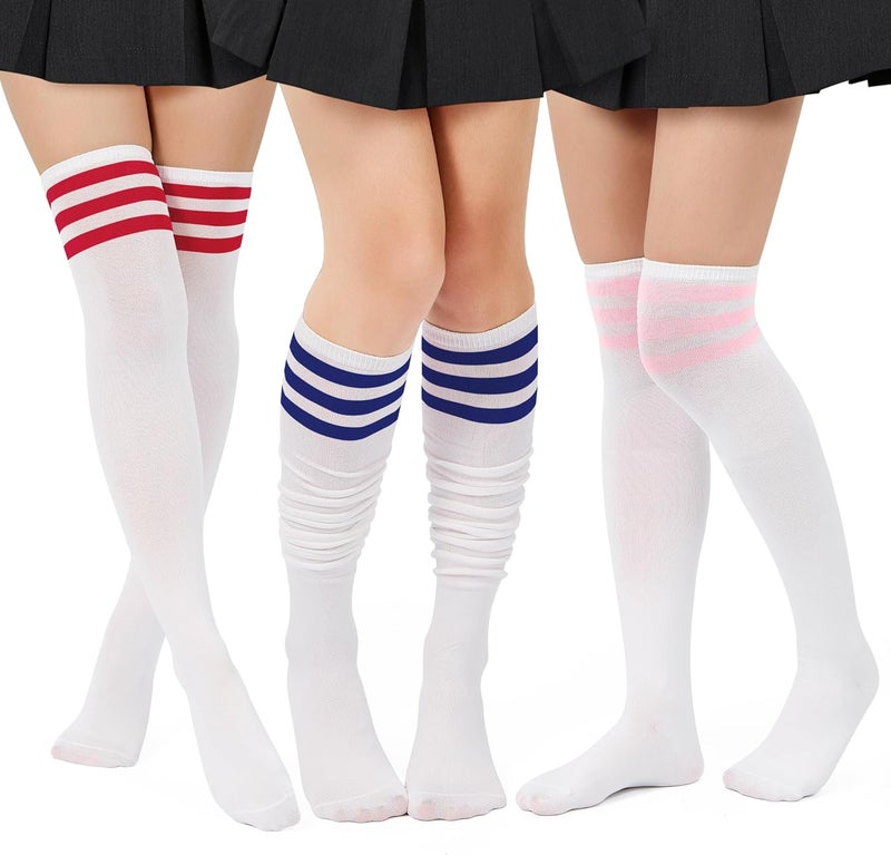 Zando Women's 6-Pack Cotton Thigh High Over Knee Socks - Striped Boot Socks & Leg Warmers for Daily, Sports, Cosplay - Image 1